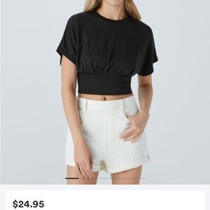 Round Neck Batwing Sleeve Cropped Casual Top